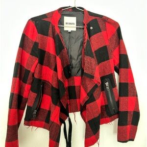 BB Dakota Womens Black & Res Buffalo Plaid Open Front Jacket Small